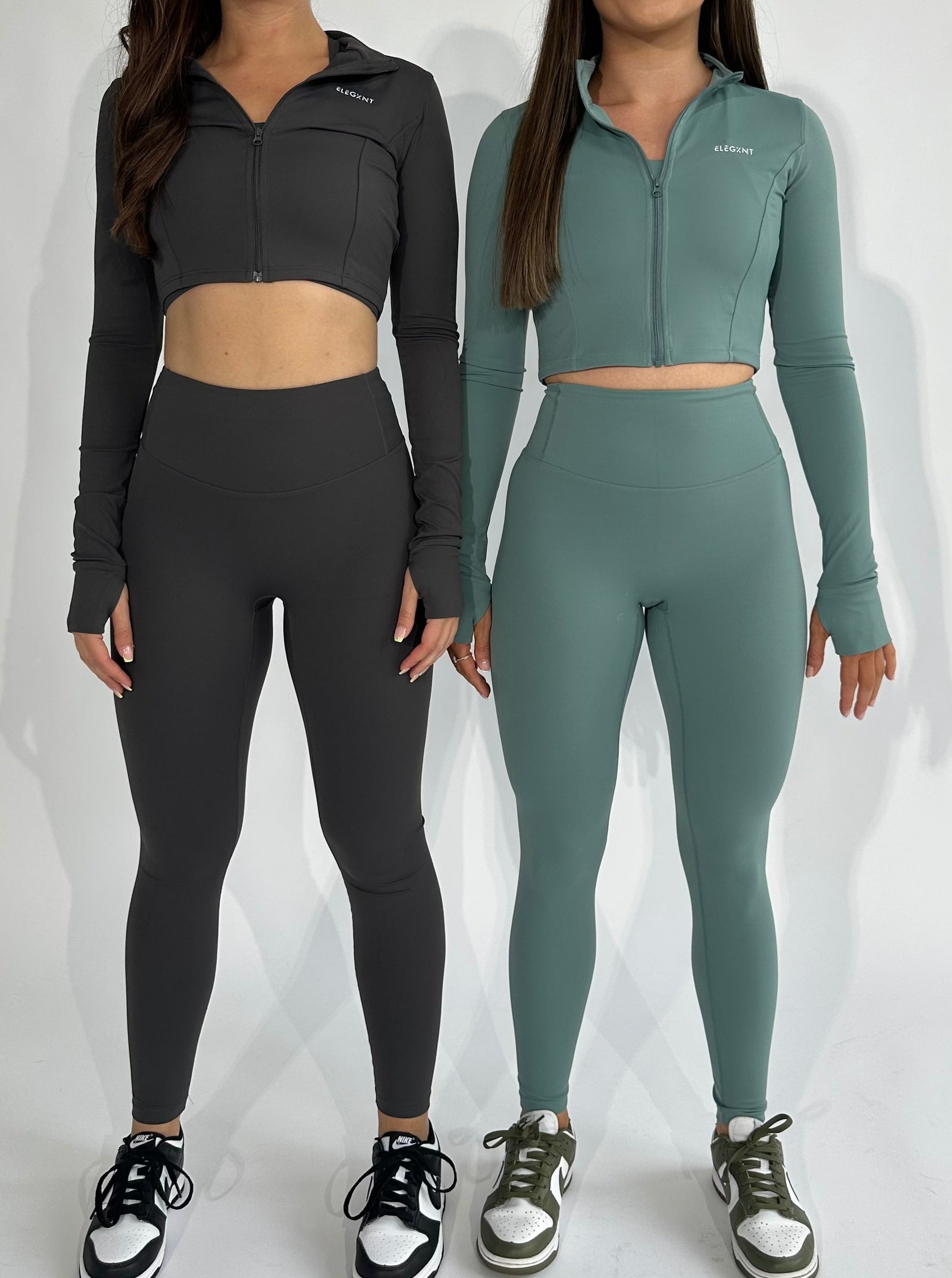 Leggings - Grey & Light Green Front